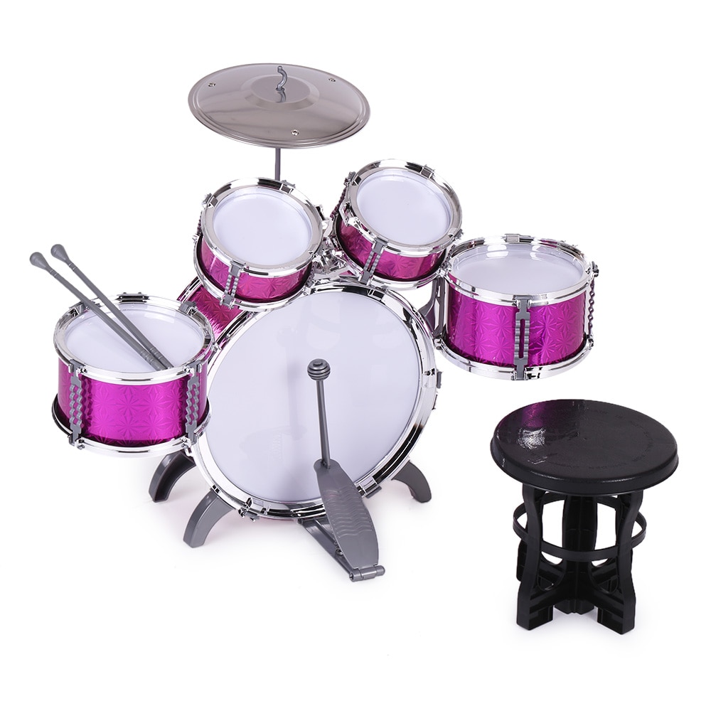 Kinderen Kids Drum Set Muziekinstrument Speelgoed 5 Drums Met Kleine Cimbaal Kruk Drum Sticks Voor Jongens Meisjes