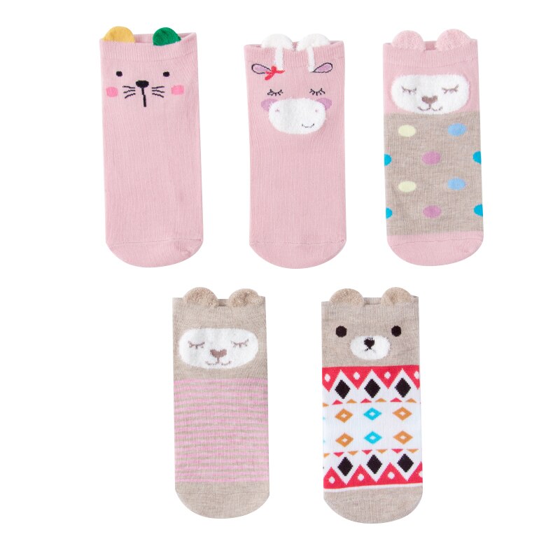 5 Pairs Lot Cotton Women Socks Female Casual Boat 3D Pack Cartoon Harajuku Cat Cute Heart Invisiable Funny Girl Ankle Sock Set: type 6