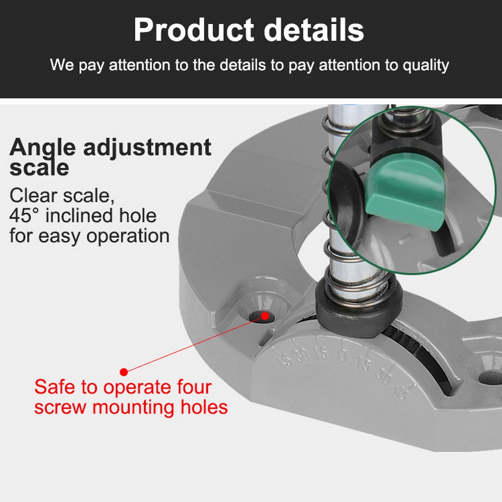 Precision Drill Guide Pipe Drill Holder Stand Drilling Guide with Adjustable Angle and Removeable Handle DIY Woodworking Tool