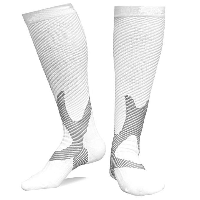 Mężczyzna kobiety oddychające skarpety uciskowe skarpety sportowe podróże aktywności nadające się do pielęgniarek Shin Splinter Flight Travel skarpety dla mężczyzn: YS009 white / S/m