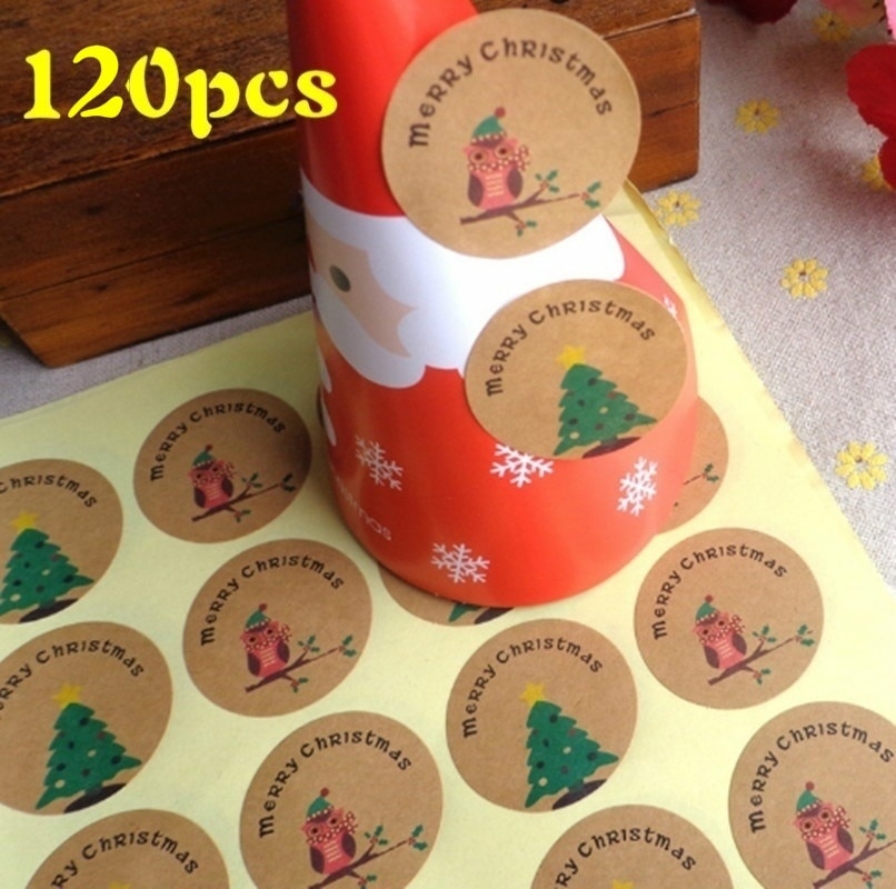 120pcs Vrolijk Kerst Sticker Kerst Boom en Uil Papier Label Lijm Papier Sticker voor DIY Decor