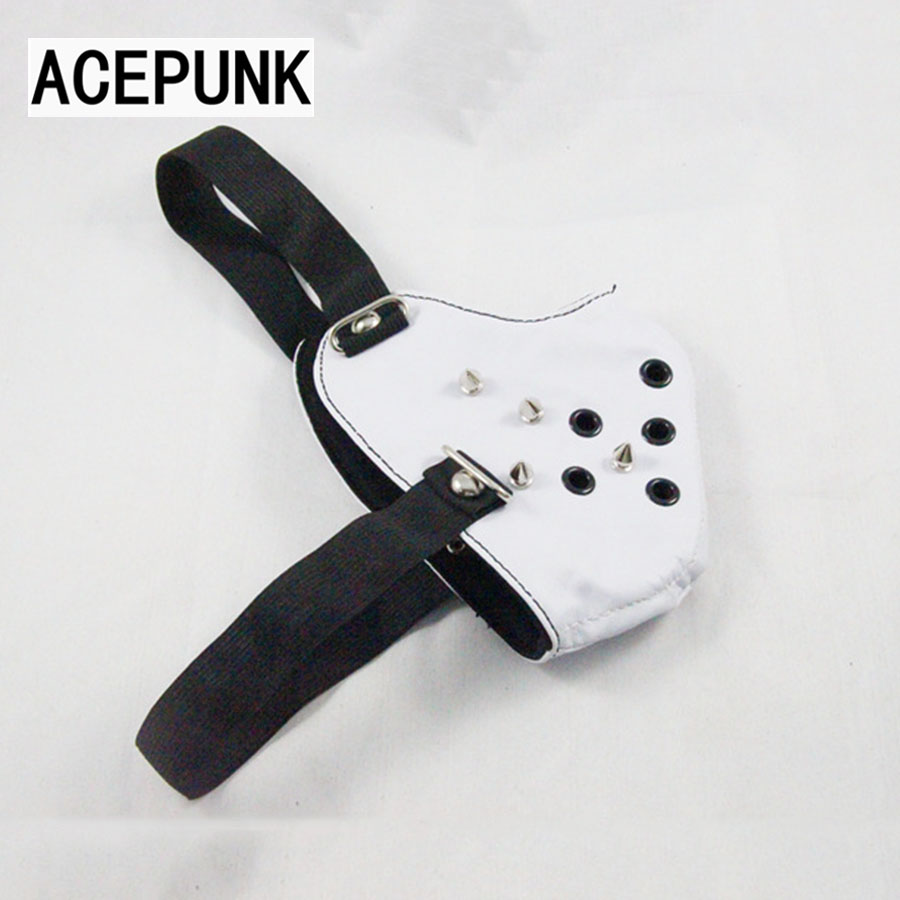 remache blanco máscara en piel de PU Hipster mostrar remache máscara rock de los hombres de la personalidad Hip-hop parte máscaras para motocicleta