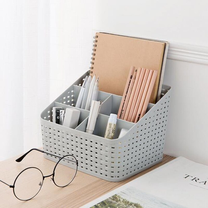 Imitation Rattan 5 Slots Grid Makeup Organizer Plastic Multi-grip Rack Desktop Storage Case Cosmetics Storage Box