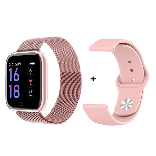 T80 Smart watch band IP68 waterproof smartwatch Dynamic heart rate blood pressure monitor for iPhone Android Sport Health watch: pink 2 straps