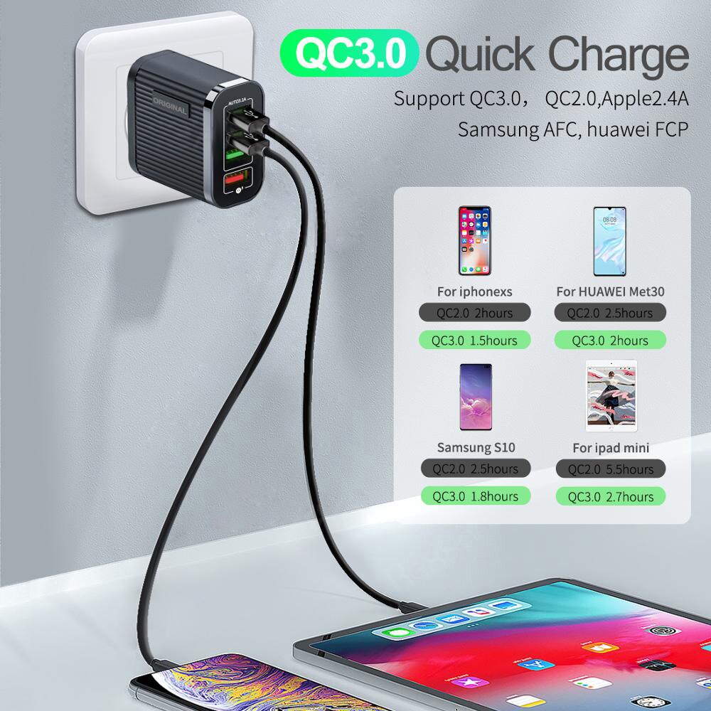 4 Ports USB Quick Charge 3.0 For Samsung Charger QC 3.0 Fast Charging For iPhone 11 8 Huawei Mate 30 Wall Travel Charger Adapter