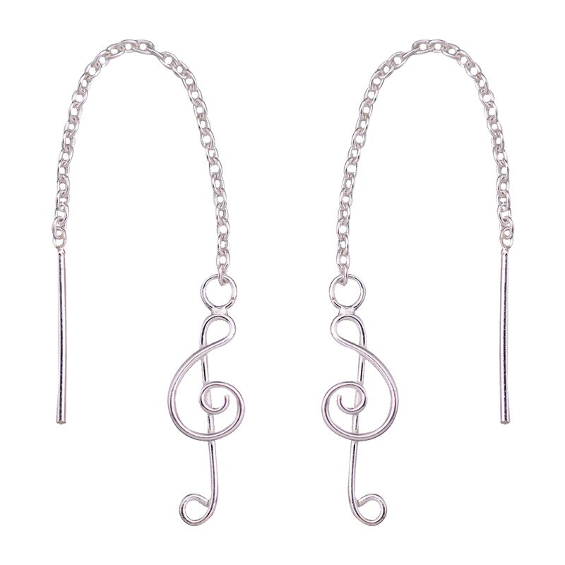 Echtes 925 Sterling Silber Musik Hinweis Ohrringe Violinschlüssel Ziehen Durch Einfädler Ohrringe für Frauen