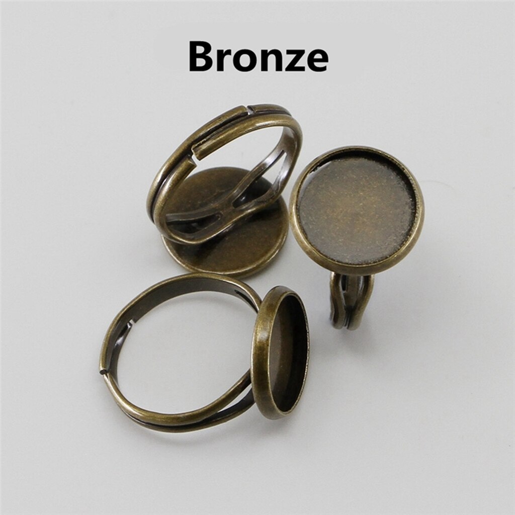 10Pcs/lot 12mm Adjustable Ring Settings Base Findings DIY Accessories Glass Cabochons Tray For Jewelry Making: Bronze