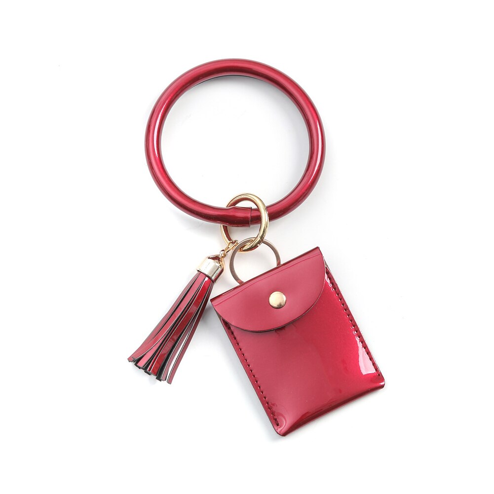 Bracelet Keychain Card Holder Lightweight Wristlet Clutch Bag with Circle Keyring Tassel for Women Girls: Red