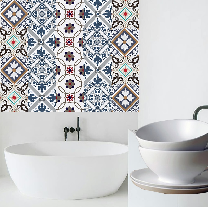 3D Arabische Stijl Retro Tegel Floor Sticker Keuken Badkamer Taille Lijn Muurstickers Zelfklevend Vinyl Waterdichte Poster Thuis D