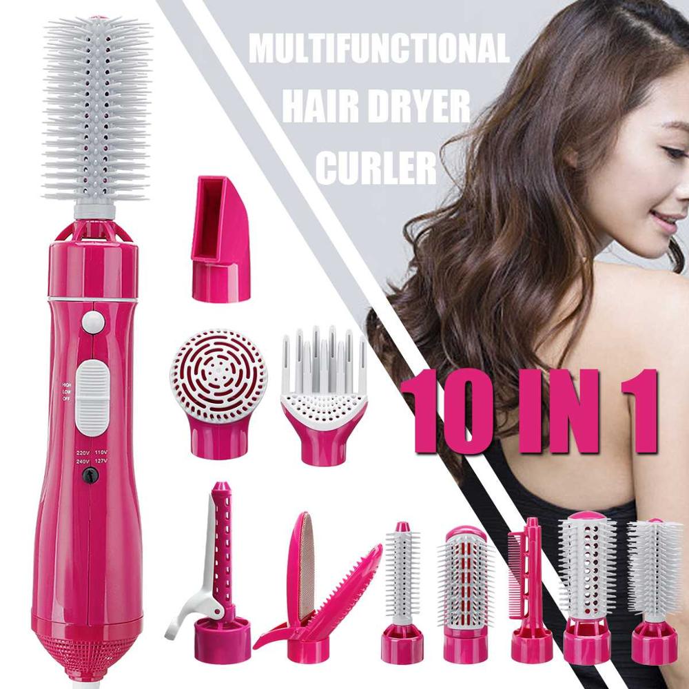 10 in 1 Air Brush Blower Dryer Electric Hair Curling Straightening comb Interchangeable Detachable Rotating Styler Volumizer