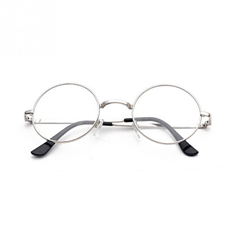 Round Metal Decorative Plain Eyewear Glass Unisex Optical Glasses UV Protective Windproof Eyeglasses: Silver