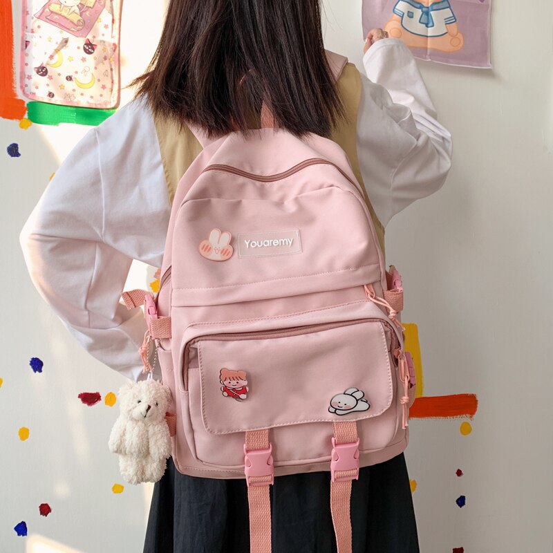 Femminile Rosa Carino Zaino Donne di Scuola di Nylon Impermeabile Zaini per Ragazzi di Grande Capacità Zainetto Harajuku 2020 Nuovo Bookbags