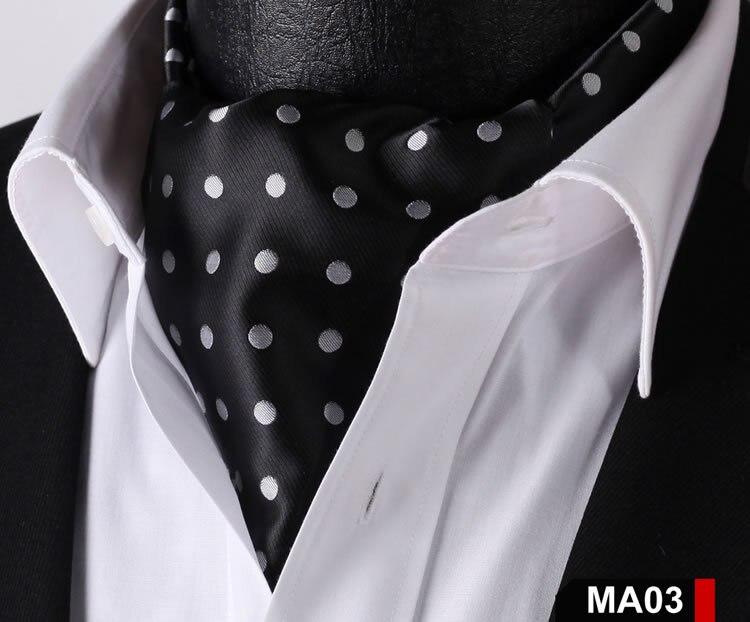 MA Check Polka Dot Silk Cravat Ties Casual Jacquard Woven Ascot: MA03 Black