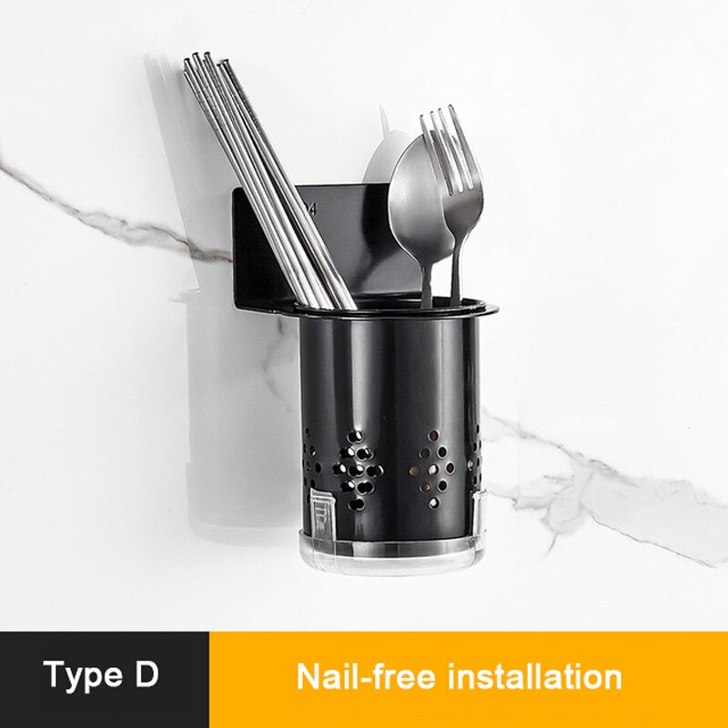 YUJIE 304 stainless steel 304 stainless steel kitchen rack,wall-mounted knife rack black JYM1033: B chopstick holder-D