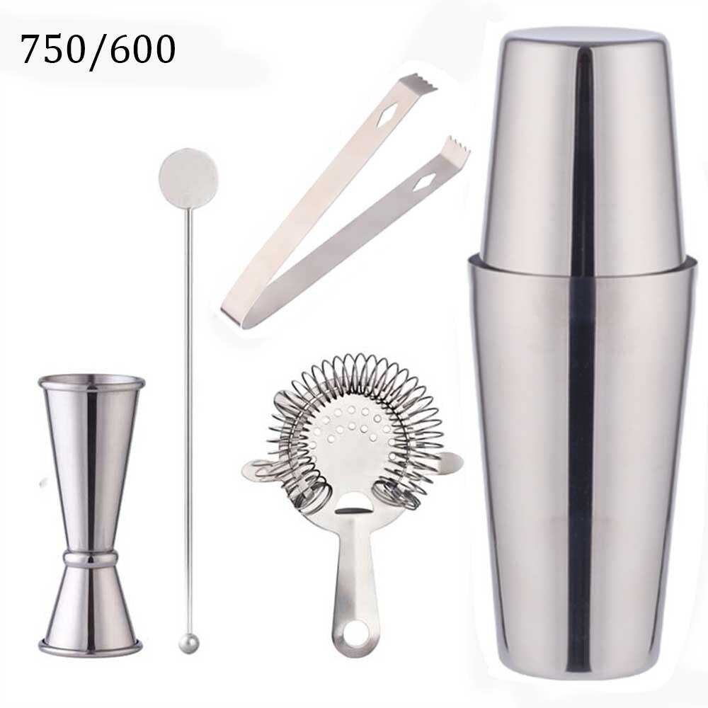 Bar Shaker Cocktail Zubehör Barware Boston Trinken Für Bartender Set Jigger Werkzeuge Edelstahl Mixer 550/750ML Holz rack: Boston B 5 Pcs