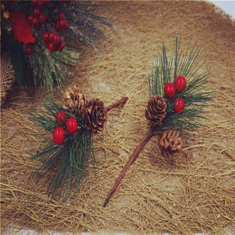10 Uds. Palillo de bayas de Navidad Pinecone aguja de pino simulada rama pequeña rama de pino para de boda decoración Floral artesanías de flores