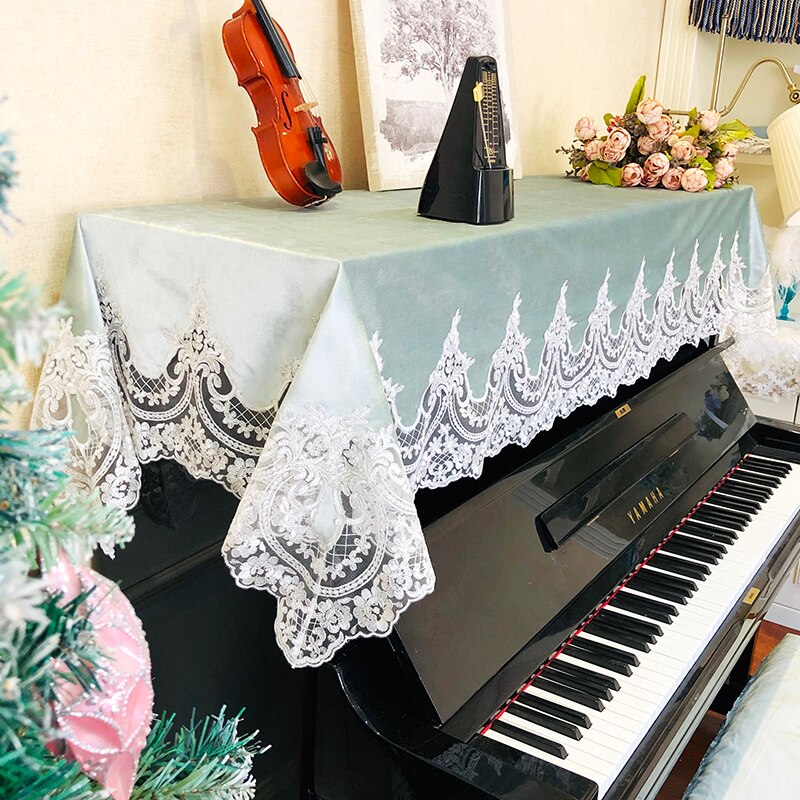 Demi-ensemble de couverture de piano en dentelle de , tissu de piano coréen, serviette de piano de style princesse, anti-poussière de couleur pure, 100x210cm