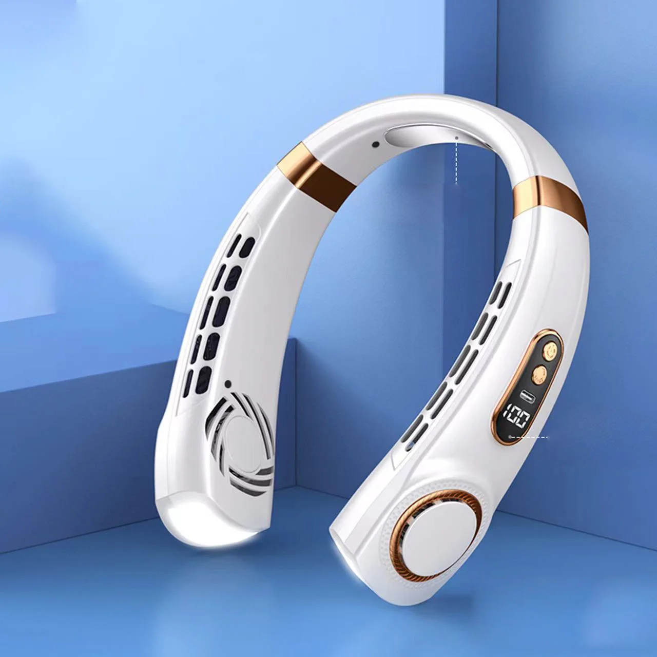 Draagbare nekventilator Persoonlijke 4000mAh Bladeless Cooling Nekventilator Blaaskoude lucht Nekkoeler Draagbare ventilator rond uw nek Verstelbaar: WHITE