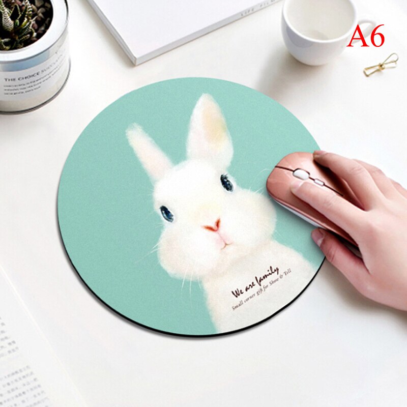 1pcs cartoon dier patroon muismat 20*3 cm ronde rubber muismat kantoor computer thuis non- slip desk pad: A6