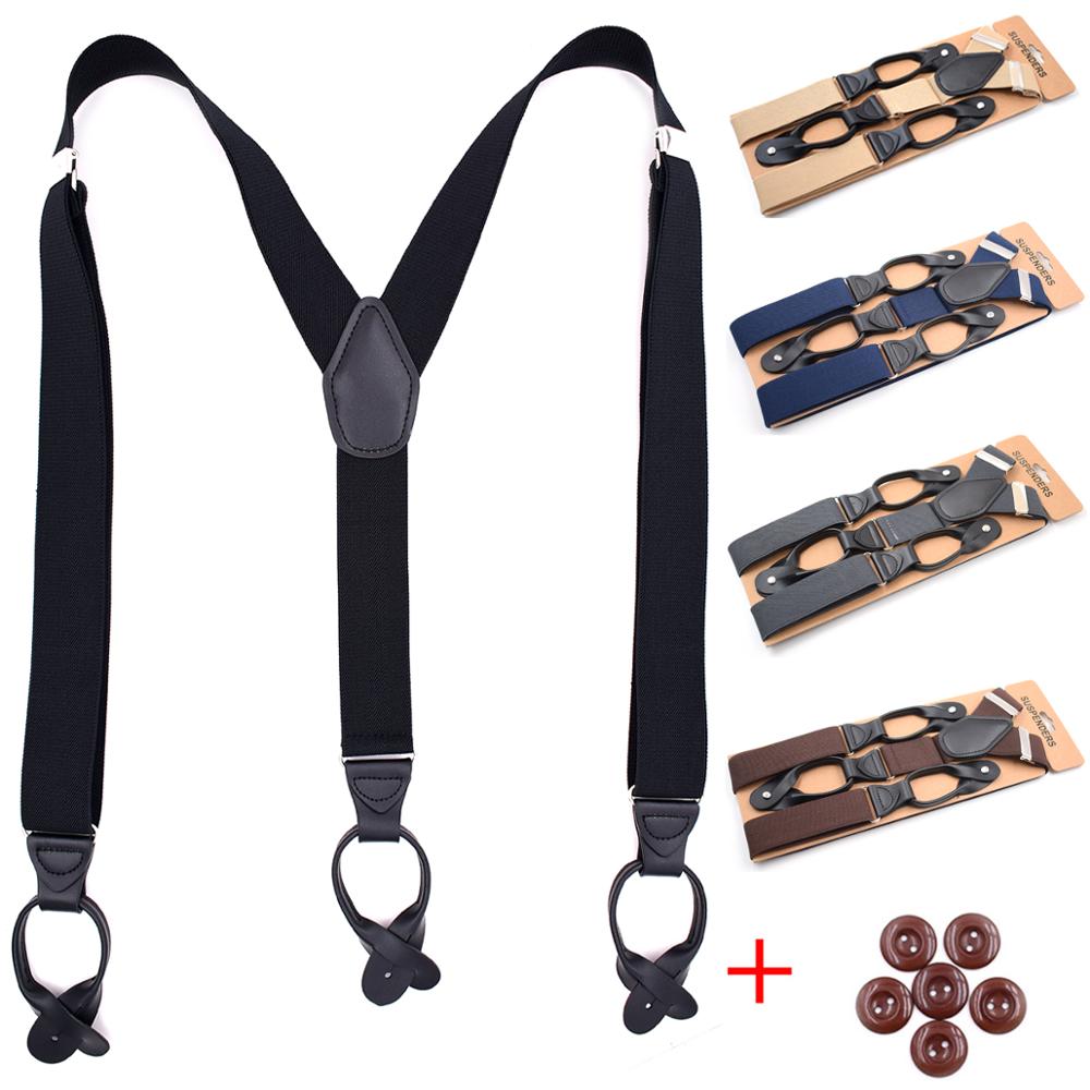 Suspenders for Men Y-Back PU Leather Trimmed Button End Men's Wedding Tuxedo Braces Suspenders for Father Husband