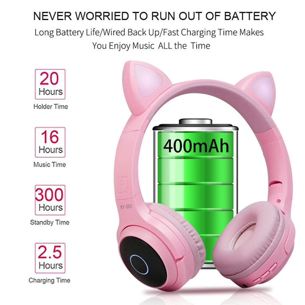 5.0 -headset mit katzenohrenlicht, geräuschunterdrückende gaming-kopfhörer für laptop und smartphone, geeignet 3.5mm junge leute