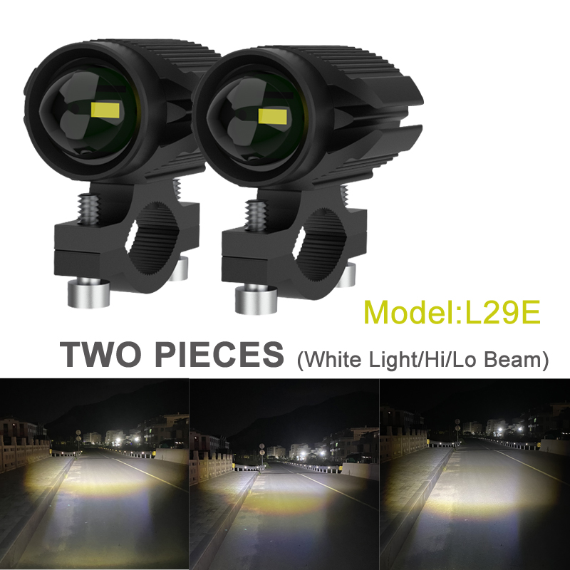 Faro LED Universal para motocicleta, lente de proyector de doble Color para ATV, Scooter, conducción para Cafe Racer, lámpara de foco auxiliar: Beige