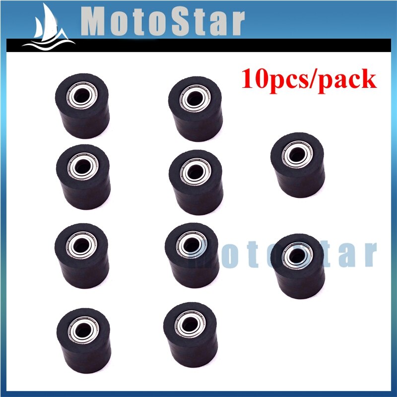 10x Motorcycle Rubber 10mm Black Chain Tensioner Pulley Roller For Chinese Pit Trail Motor Dirt Bike Motocross Motard