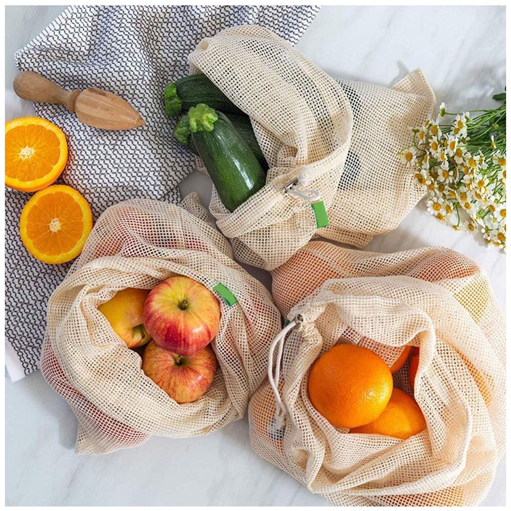 Sacs à provisions à cordon de serrage pièces/ensemble coton, sacs à mailles réutilisables lavables, sacs de rangement de fruits et légumes de cuisine