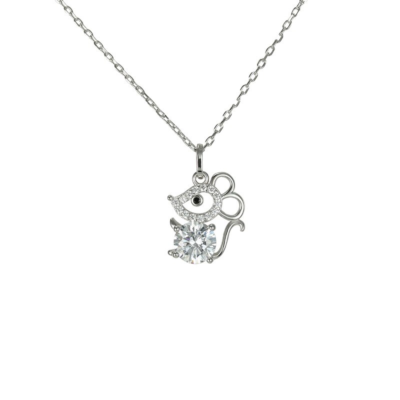 Leuke Rat Muis Hanger Ketting Koper Zirkoon Kristallen Sterrenbeeld Dier Natal Jaar Vrouwen Sieraden: neckalce silver