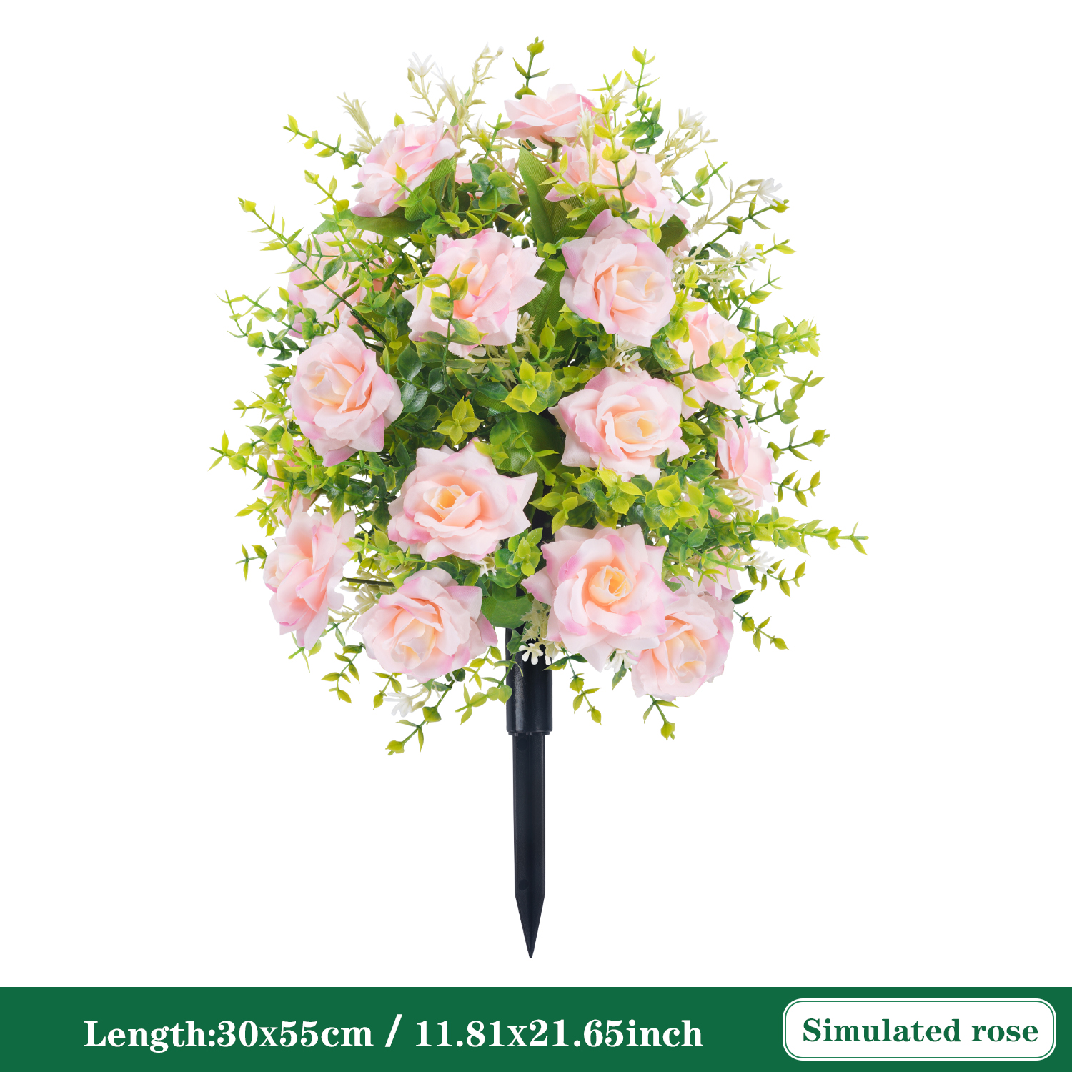 Rosa de flores artificiales con picos de tierra, estaca de jardín, arbustos verdes de imitación, decoración de jardín, porche de jardín al aire libre, decoración de boda: L / Oro