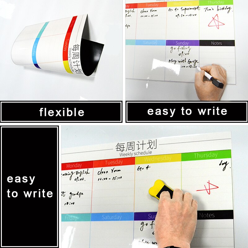 Magnetisk whiteboard kalender veckodagsplanerare schema magneter kyl kylskåp att göra-lista arrangör för kök
