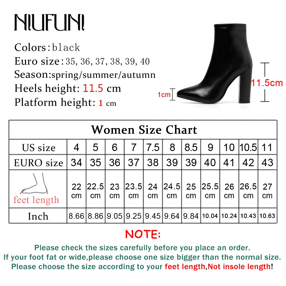 Niufuni nahkasaappaat naisten kengät korkokengät mustat nilkkurit teräväkärkiset lyhyt botas pu nahka paksukorkoiset naisten kengät