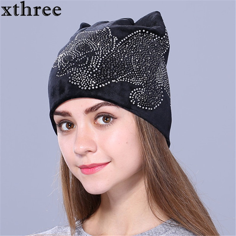 Xkolme söpö reinin kivi kitty flanellette syksy talvihattu naisille tytöille pipot skullies gorras