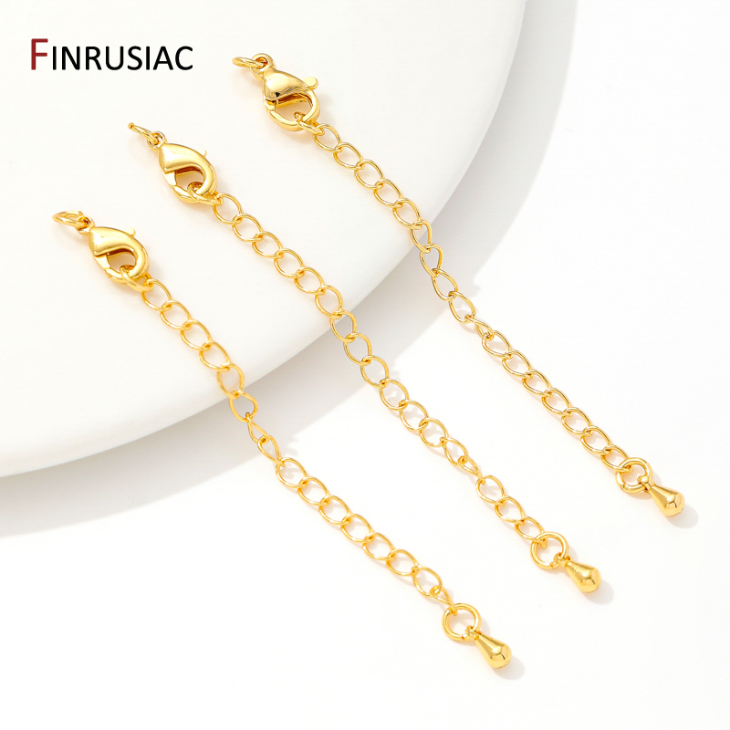 Cadenas de extensión de latón chapado en oro de 18 quilates con cierres de langosta, conector de eslabones, cola de collar, suministros de accesorios de pulsera DIY
