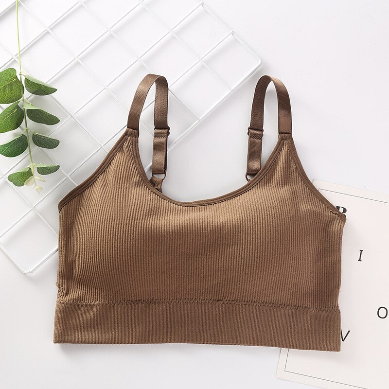 Sujetador deportivo cómodo para mujer, Bralette sin costuras, Top de Fitness, sujetador con Tirantes ajustables para correr, gimnasio, Top de realce, H07: Coffee