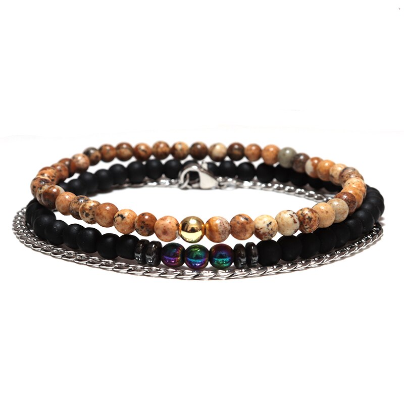 3 Pcs/Set 4mm Small Natural Stone Beads Bracelet Link Chain Tiger Eyes Braclets Sets For Men Hand Jewelry Pulseira Homme