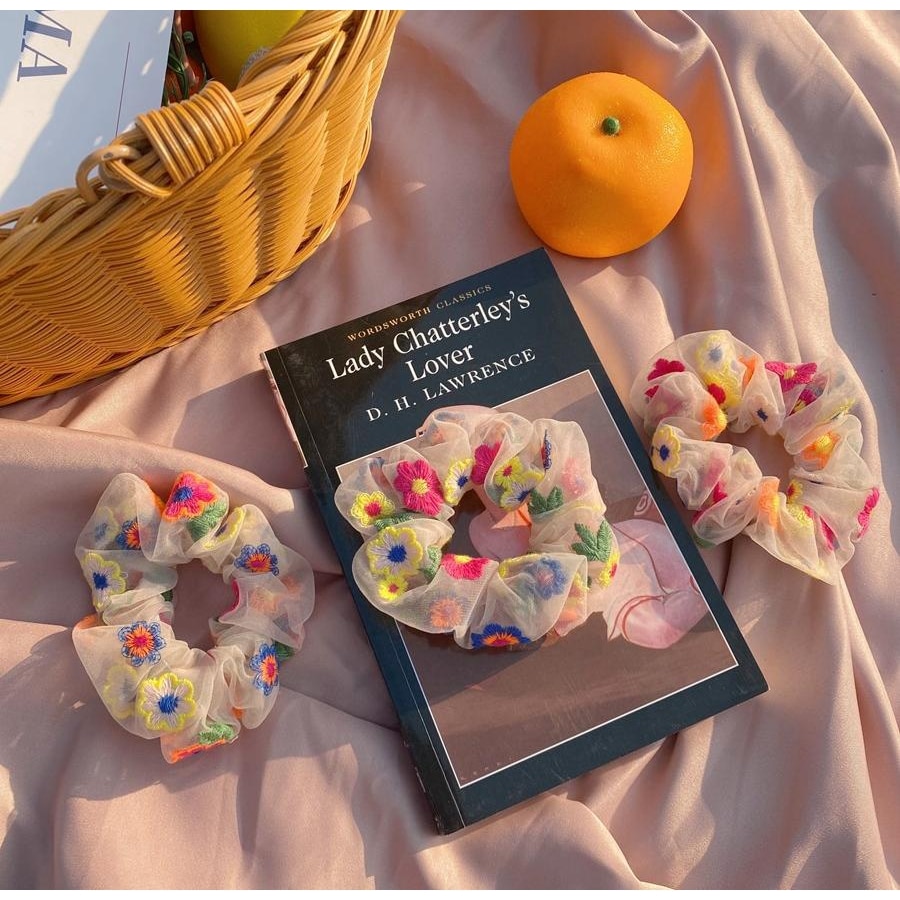 Xiaoboacc scrunchies korea zomer borduurwerk bloemen hoofdband haarkoord