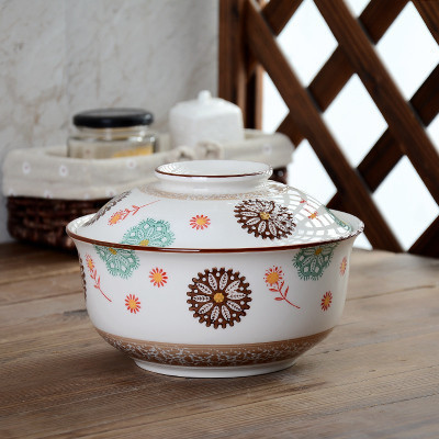 Large capacity Japanese ceramic cover soup noodle bowl stew bowl household tureen tableware set: 2000ml.