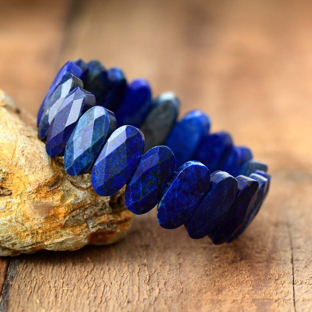 Women Stretch Bracelets Natural Stone Lapis Luzuli Amethysts Elastic Strand Bracelets Jewelry Bijoux: Lapis