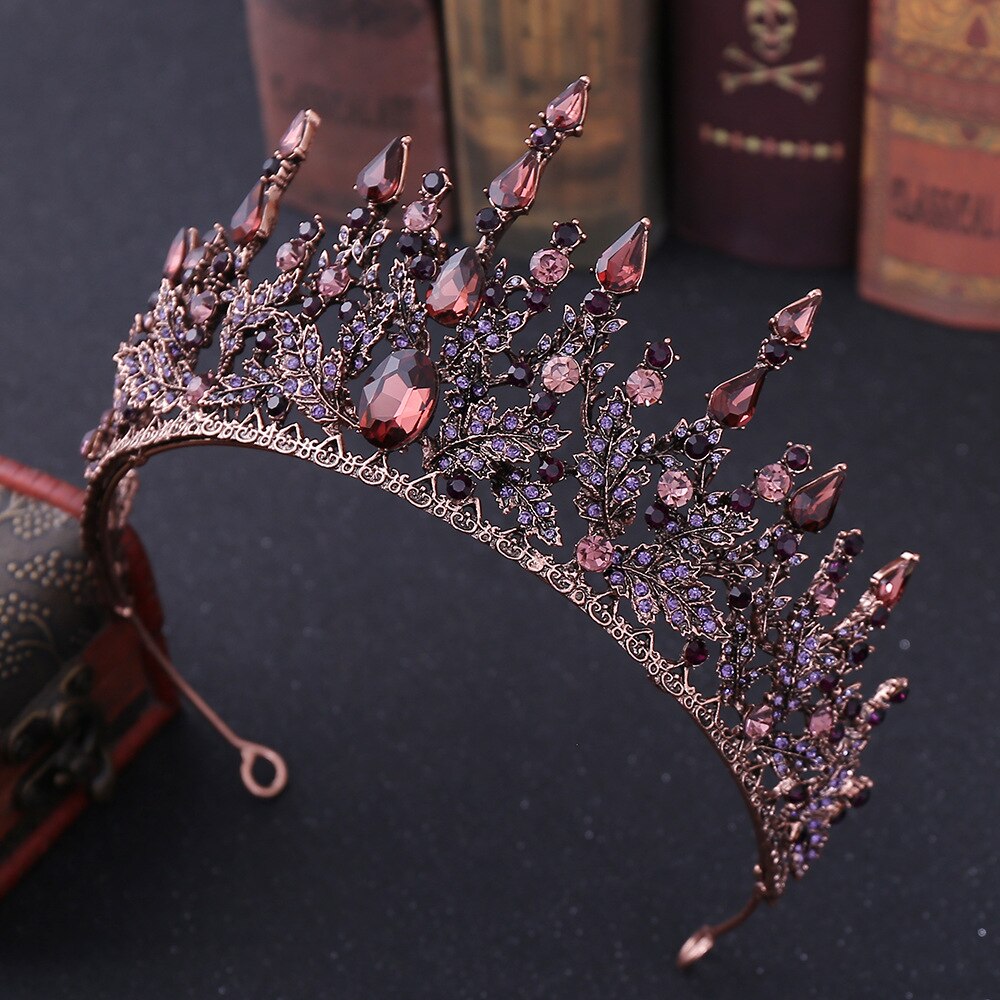 Tiara de cabelo para noiva, tiara de cristal de bronze retrô barroca para noiva, coroa, strass paga, diadema, tiara de véu para casamento, acessórios de cabelo