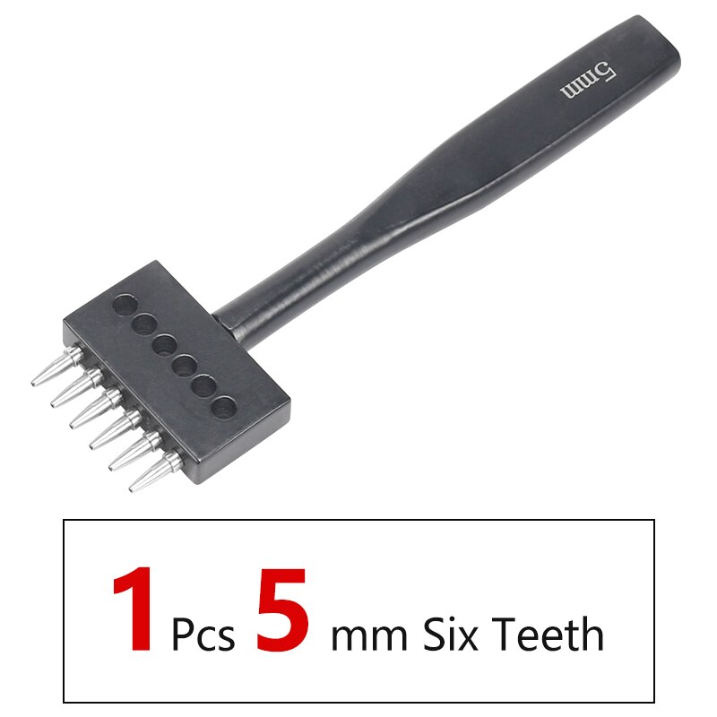 Leather Hole Punch Craft, Round Hole DIY Sewing Chisel Leather Working Tool, 4 5 6mm Spacing Leather Hole Punch, 2/4/6/Holes: 1PCS-5MM-6Teeth