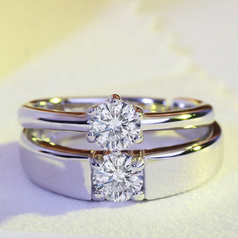 Zirkon Einstellbare silber farbe Paar Hochzeit Ringe für Frauen und Männlichen Strass Engagement Ring für Paar