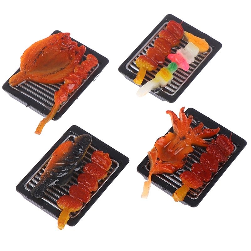 Mini Pretend Food Simulation BBQ Miniature Black BBQ Grill Garden Outdoor Accessory For Doll House Kitchen Decoration Toys
