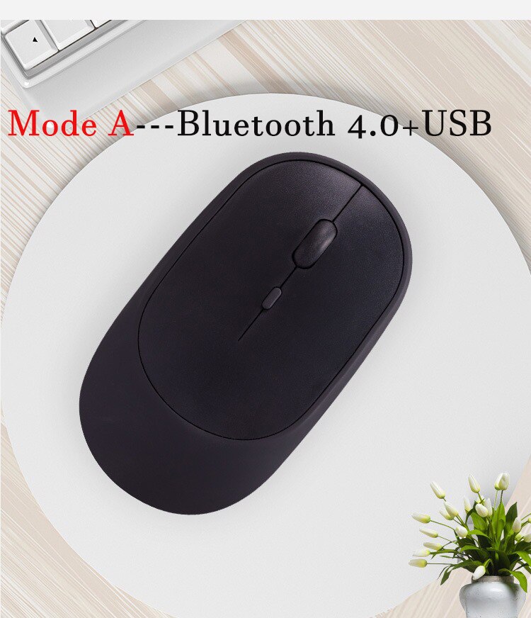 Wireless Silent Mouse Charge Bluetooth-Compatible For MacBook PC iPad 2 Modes Selected Bluetooth 4.0+USB/Only Bluetooth Mouse: Mode A--Black