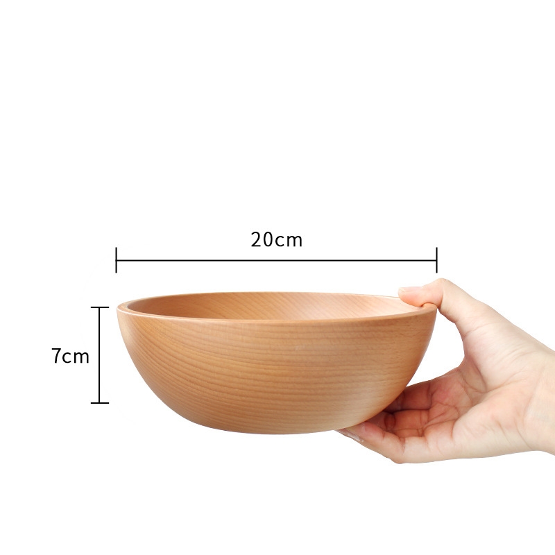 Natural Wooden Salad Bowl Large Round Wood Salad Soup Dining Bowl Plates Storage Wood Kitchen Utensils Set: 20x7CM