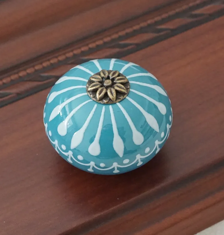 Keramiske knott / kommode knotter hvit blå kabinett trekker knotter / unike kjøkken dørhåndtak knott møbler hardware: Blå