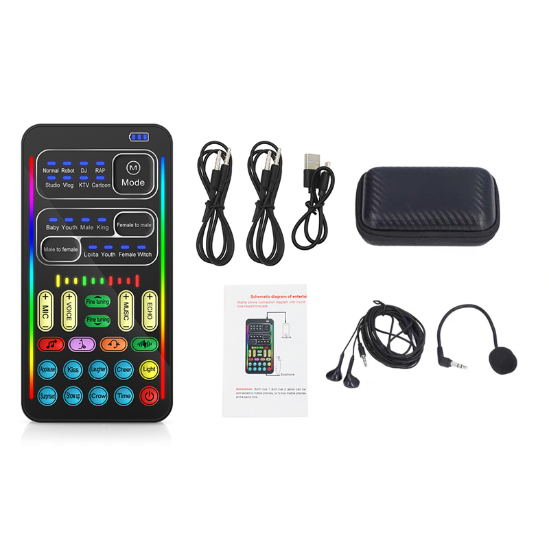Minicambiador de voz i9, efectos de Audio múltiples, tarjetas de sonido en vivo compatibles con Bluetooth, herramienta de micrófono de tarjeta de sonido en vivo portátil ultrafina