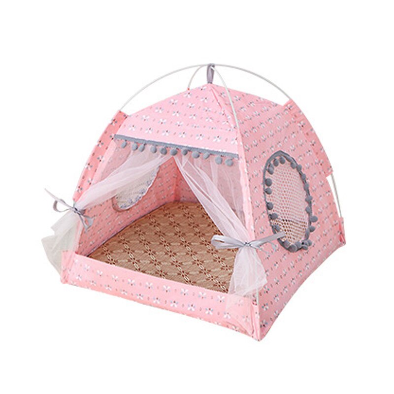 Foldable Pet Dog Tent House Portable Cute Pattern Soft Mat Sturdy Cat Cage Pet Cat Small Dog Puppy Kennel Tents Pet Supplies: Pink flower / M