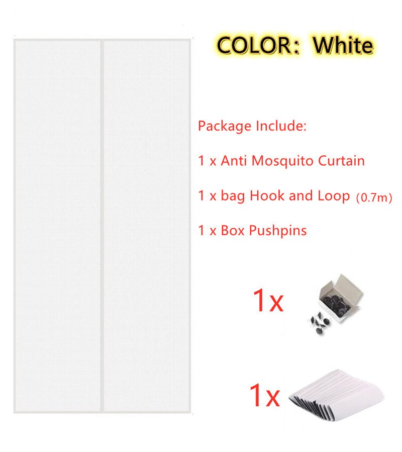Summer Magnetic Screen Door Curtain Anti Mosquito Insect Fly Bug Screen Mesh Automatic Closing Bedroom Door Curtain: White type 1 / 100 x 210cm
