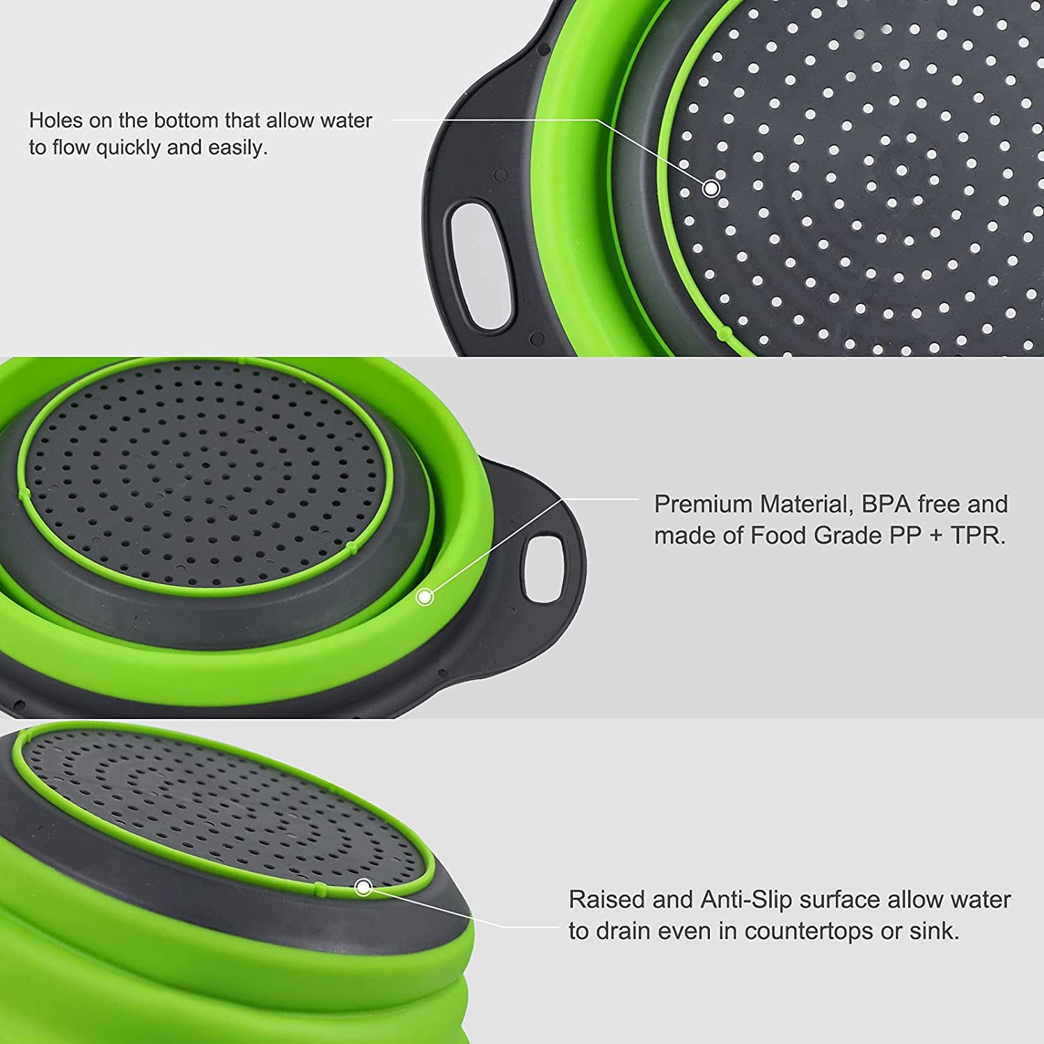 Colador de silicona plegable para lavar frutas y verduras, cesta con mango, escurridor, herramientas de cocina
